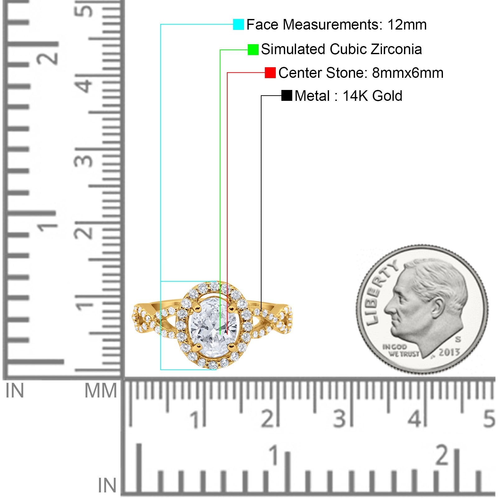 14K Yellow Gold Art Deco Halo Wedding Ring Oval Round Simulated Cubic Zirconia Size-7