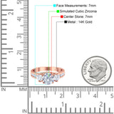 14K Rose Gold Three Stone Wedding Ring Simulated Cubic Zirconia Size-7