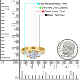 14K Yellow Gold Three Stone Wedding Ring Simulated Cubic Zirconia Size-7