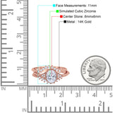 14K Rose Gold Three Piece Art Deco Bridal Set Band Oval Engagement Wedding Ring Simulated CZ Size-7