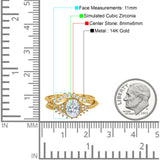 14K Yellow Gold Three Piece Art Deco Bridal Set Band Oval Engagement Wedding Ring Simulated CZ Size-7