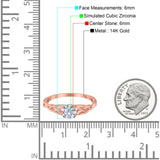 14K Rose Gold Round Solitaire Trinity Bridal Simulated CZ Wedding Engagement Ring Size-7