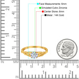 14K Yellow Gold Round Solitaire Trinity Bridal Simulated CZ Wedding Engagement Ring