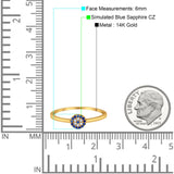 14K Yellow Gold Evil Eye Simulated Blue Sapphire Round Bridal CZ Wedding Engagement Ring Size-7