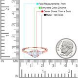 14K Rose Gold Three Stone Fashion Promise Ring Oval Simulated Cubic Zirconia Size-7