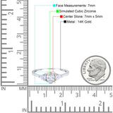 14K White Gold Three Stone Fashion Promise Ring Oval Simulated Cubic Zirconia Size-7