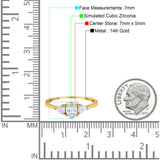 14K Yellow Gold Three Stone Fashion Promise Ring Oval Simulated Cubic Zirconia Size-7
