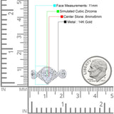 14K White Gold Teardrop Art Deco Wedding Ring Simulated Cubic Zirconia Size-7