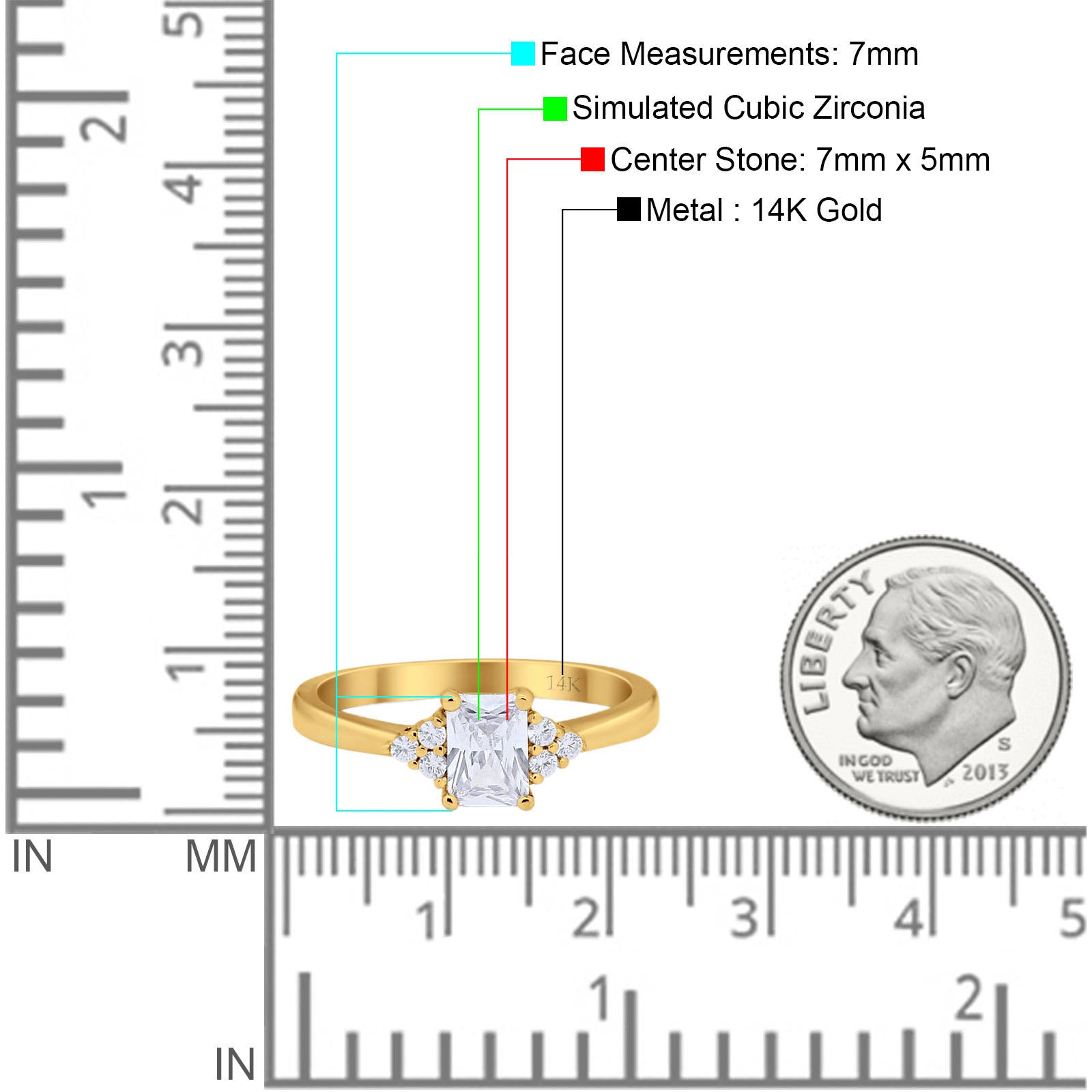 14K Yellow Gold Radiant Cut Engagement Ring Simulated CZ