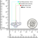 14K White Gold Two Piece Art Deco Bridal Set Ring Band Round Engagement Piece Simulated CZ Size-7