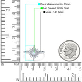 14K White Gold Cluster Starburst Ring Round Lab Created White Opal Bridal Simulated CZ Wedding Engagement Size-7