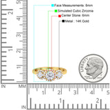 14K Yellow Gold Round Three Stone Bridal Simulated CZ Wedding Engagement Ring Size-7