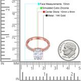 14K Rose Gold Halo Oval Split Shank Wedding Ring Simulated Cubic Zirconia Size-7