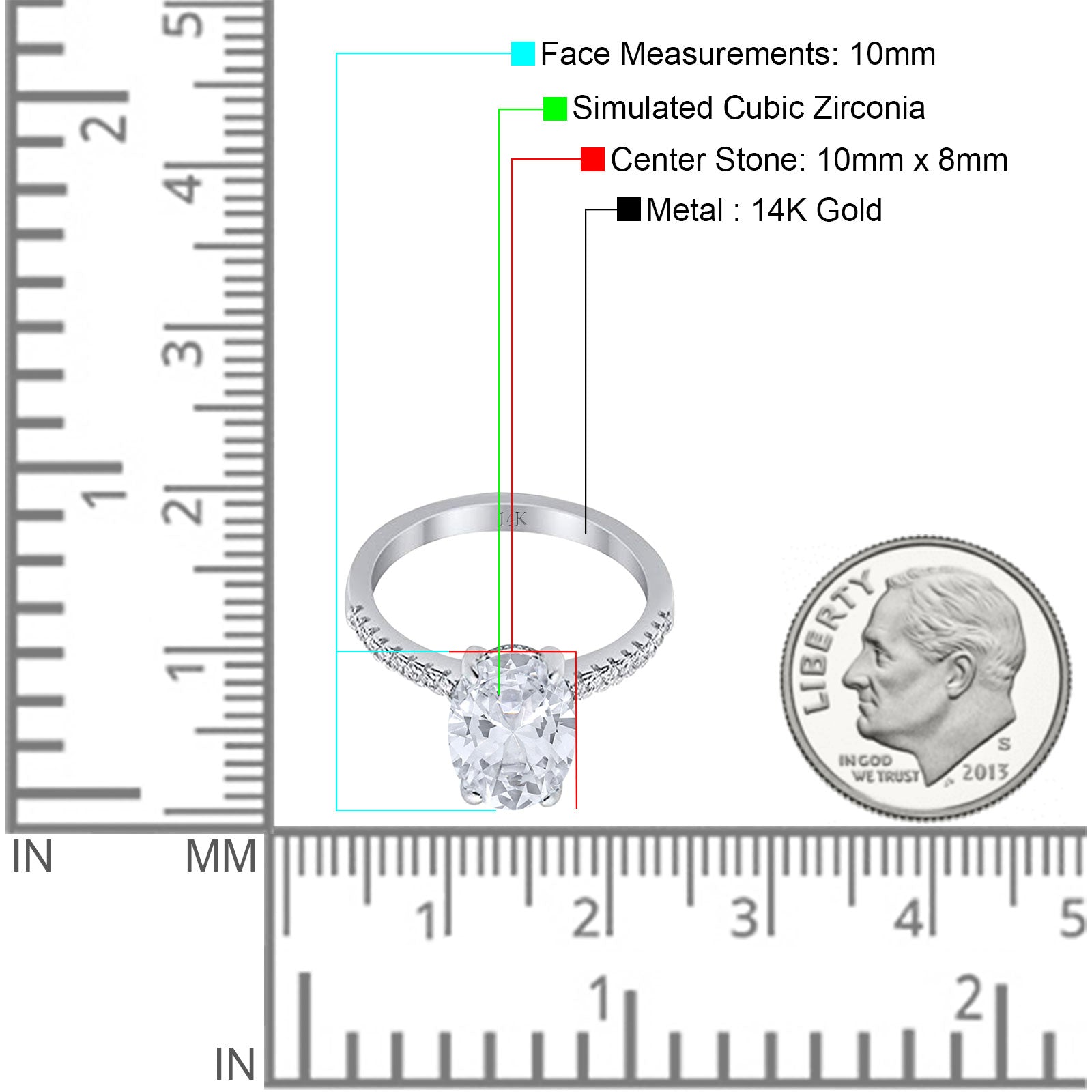14K White Gold Halo Oval Split Shank Wedding Ring Simulated Cubic Zirconia Size-7
