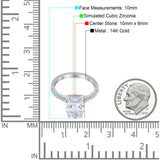 14K White Gold Halo Oval Split Shank Wedding Ring Simulated Cubic Zirconia Size-7