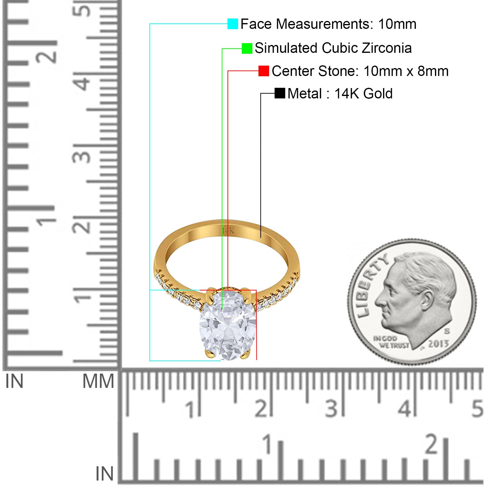14K Yellow Gold Halo Oval Split Shank Wedding Ring Simulated Cubic Zirconia Size-7
