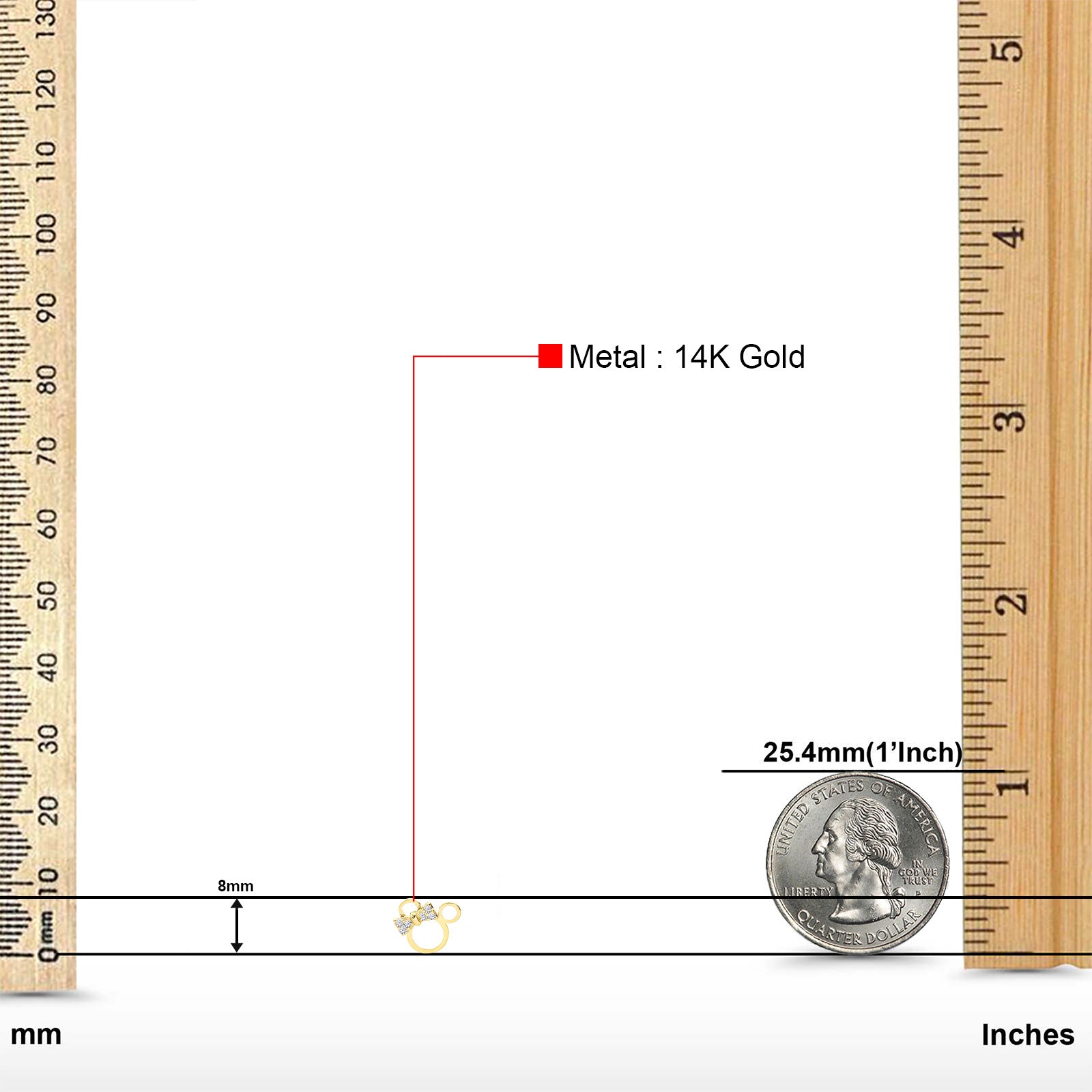 14K Yellow Gold Mouse Stud Earrings with Screw Back (8mm) Best Gift for Her