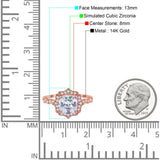 14K Rose Gold Art Deco Wedding Ring Cushion Cut Simulated Cubic Zirconia