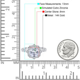 14K White Gold Art Deco Wedding Ring Cushion Cut Simulated Cubic Zirconia