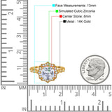 14K Yellow Gold Art Deco Wedding Ring Cushion Cut Simulated Cubic Zirconia