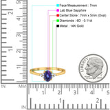 14K Yellow Gold 0.87ct Art Deco Oval 7mmx5mm G SI Nano Blue Sapphire Diamond Engagement Wedding Ring Size 6.5
