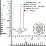 14K White Gold 0.11ct Art Deco Oval 7mmx5mm G SI Natural White Opal Diamond Engagement Wedding Ring Size 6.5