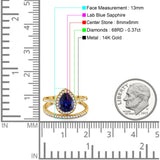 14K Yellow Gold 1.62ct Pear 8mmx6mm G SI Nano Blue Sapphire Diamond Bridal Engagement Wedding Ring Size 6.5