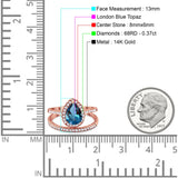 14K Rose Gold 1.62ct Pear 8mmx6mm G SI London Blue Topaz Diamond Bridal Engagement Wedding Ring Size 6.5