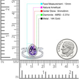 14K White Gold 1.62ct Pear 8mmx6mm G SI Natural Amethyst Diamond Bridal Engagement Wedding Ring Size 6.5