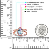 14K Rose Gold 1.62ct Pear 8mmx6mm G SI Natural Aquamarine Diamond Bridal Engagement Wedding Ring Size 6.5