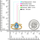 14K Yellow Gold 1.62ct Pear 8mmx6mm G SI Natural Blue Topaz Diamond Bridal Engagement Wedding Ring Size 6.5