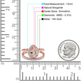 14K Rose Gold 1.62ct Pear 8mmx6mm G SI Natural Morganite Diamond Bridal Engagement Wedding Ring Size 6.5