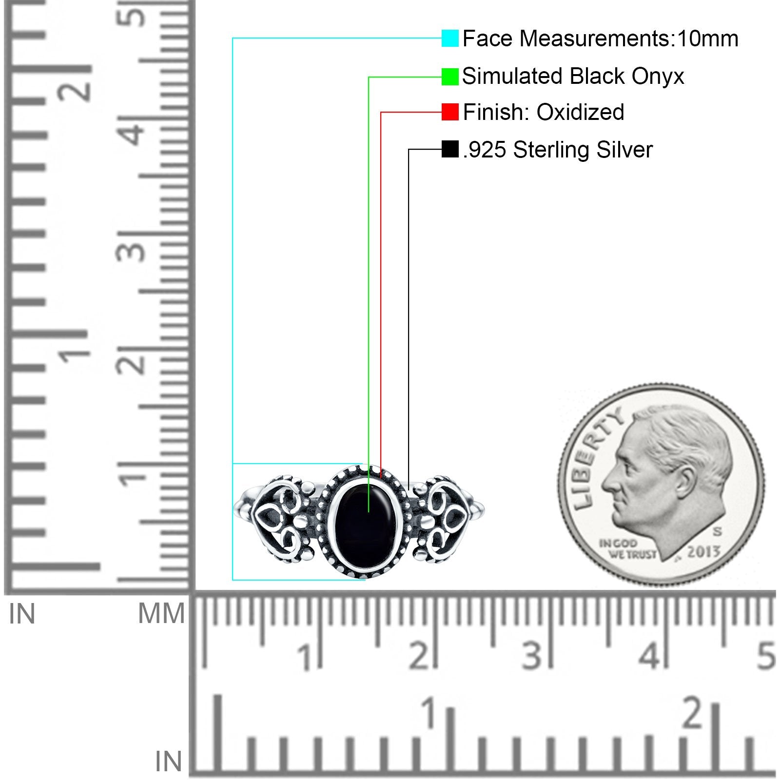 Petite Dainty Oval Solitaire Promise Ring Band Simulated Black Onyx Oxidized Braided 925 Sterling Silver