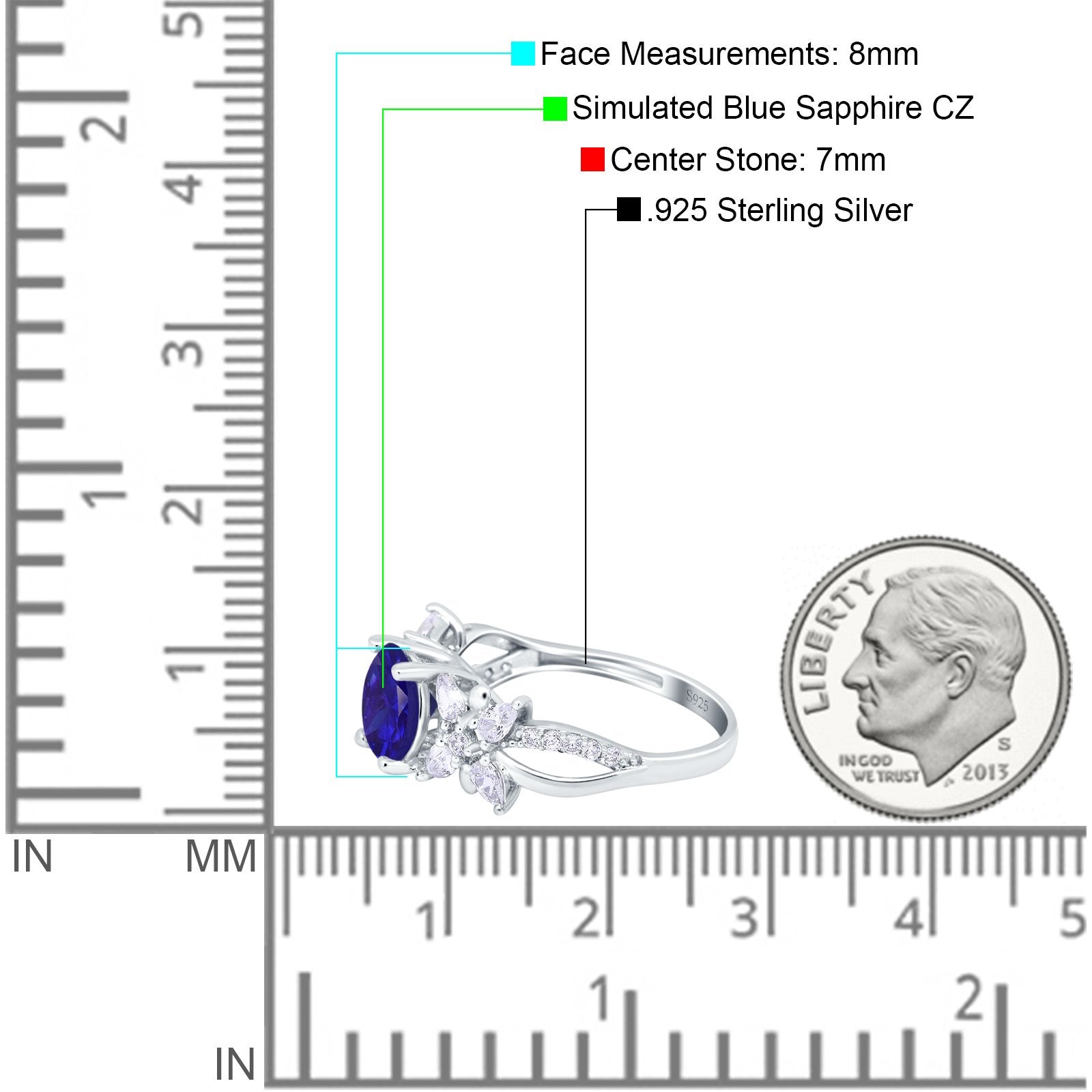 Art Deco Wedding Bridal Ring Round Simulated Blue Sapphire CZ 925 Sterling Silver