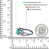 Art Deco Wedding Bridal Ring Round Black Tone, Simulated Paraiba Tourmaline CZ 925 Sterling Silver