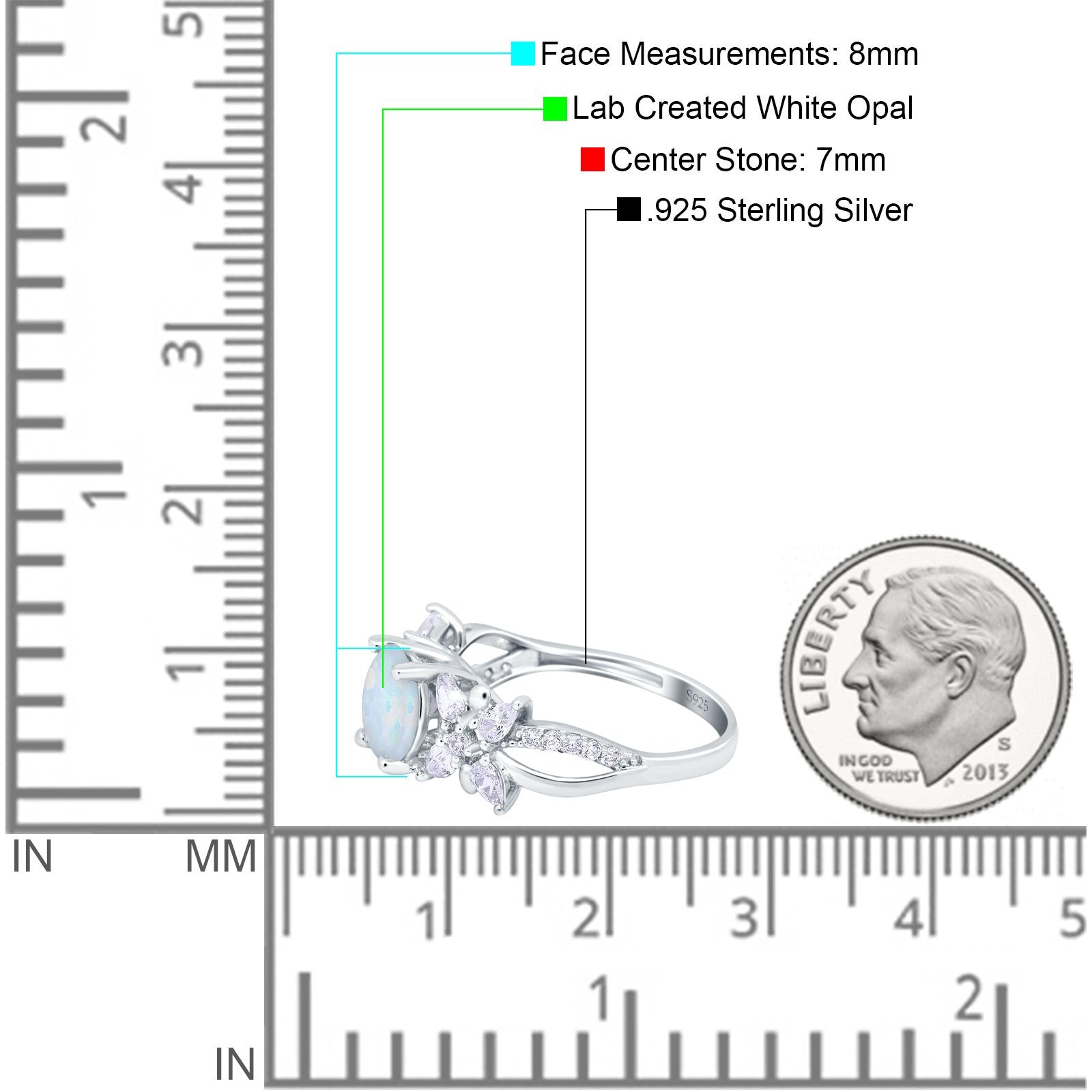 Art Deco Wedding Bridal Ring Round Lab Created White Opal 925 Sterling Silver