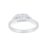 Three Stone Wedding Ring Emerald Cut Round Simulated CZ 925 Sterling Silver