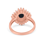 Vintage Oval Halo Wedding Ring Rose Tone, Simulated Black CZ 925 Sterling Silver