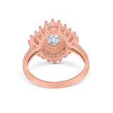 Art Deco Vintage Oval Halo Wedding Ring Rose Tone, Simulated Cubic Zirconia 925 Sterling Silver