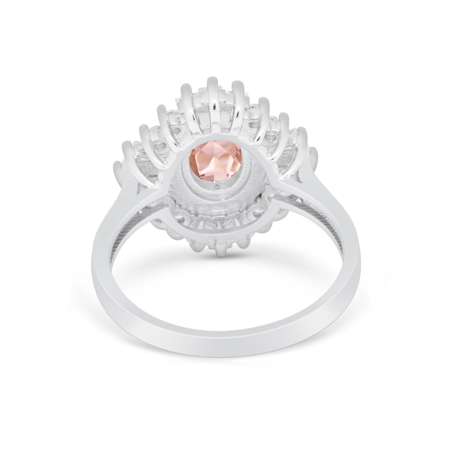 Art Deco Vintage Oval Halo Wedding Ring Simulated Morganite CZ 925 Sterling Silver