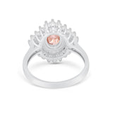 Art Deco Vintage Oval Halo Wedding Ring Simulated Morganite CZ 925 Sterling Silver