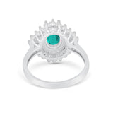 Art Deco Vintage Oval Halo Wedding Ring Simulated Paraiba Tourmaline CZ 925 Sterling Silver