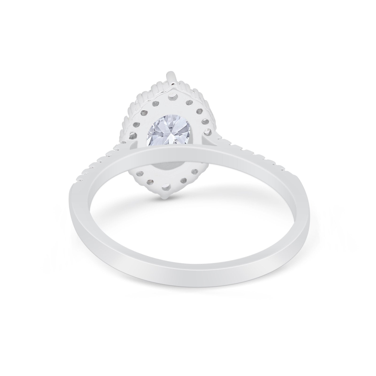 Oval Wedding Ring Halo Vintage Round Simulated CZ 925 Sterling Silver