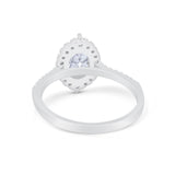 Oval Wedding Ring Halo Vintage Round Simulated CZ 925 Sterling Silver