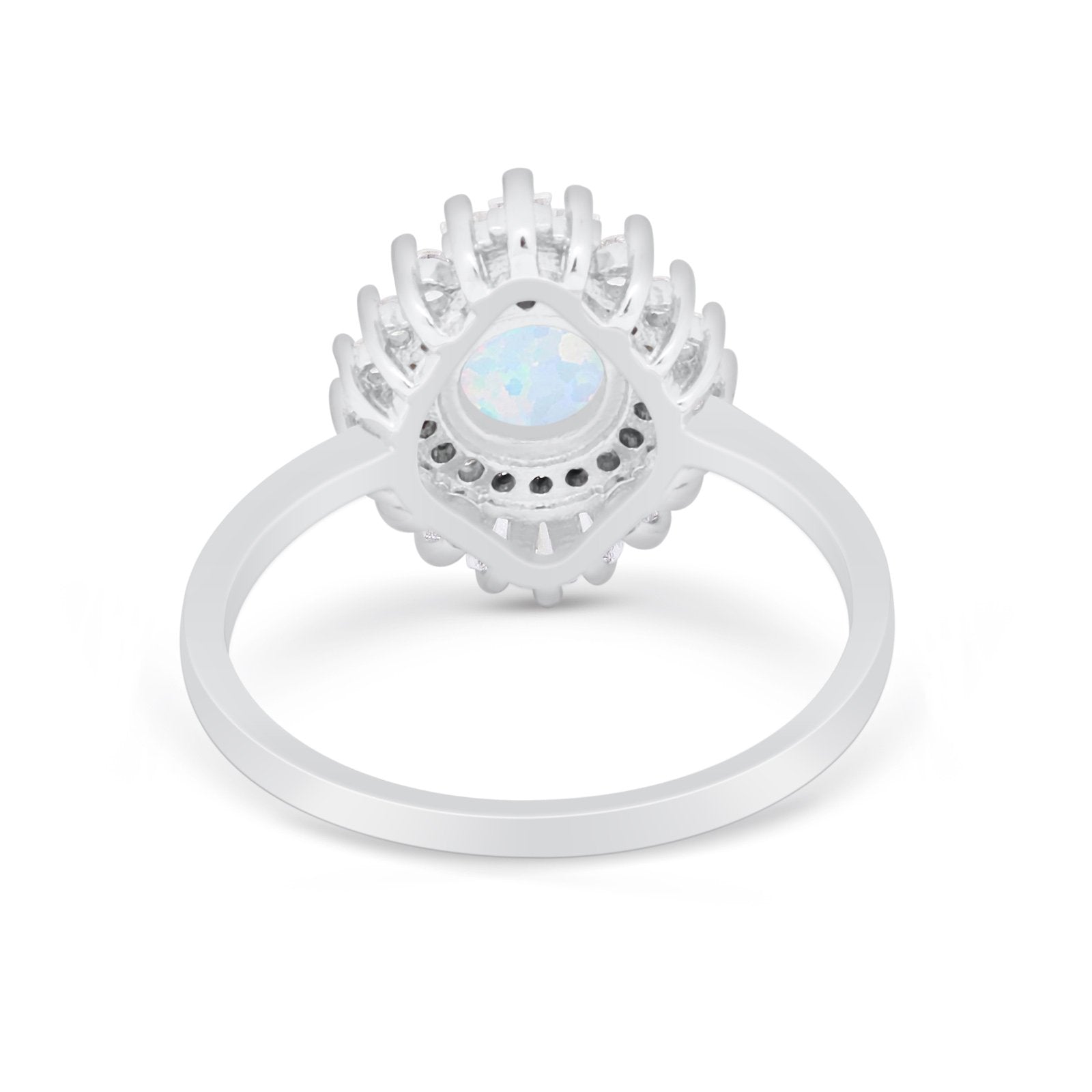 Art Deco Wedding Bridal Ring Baguette Lab Created White Opal 925 Sterling Silver