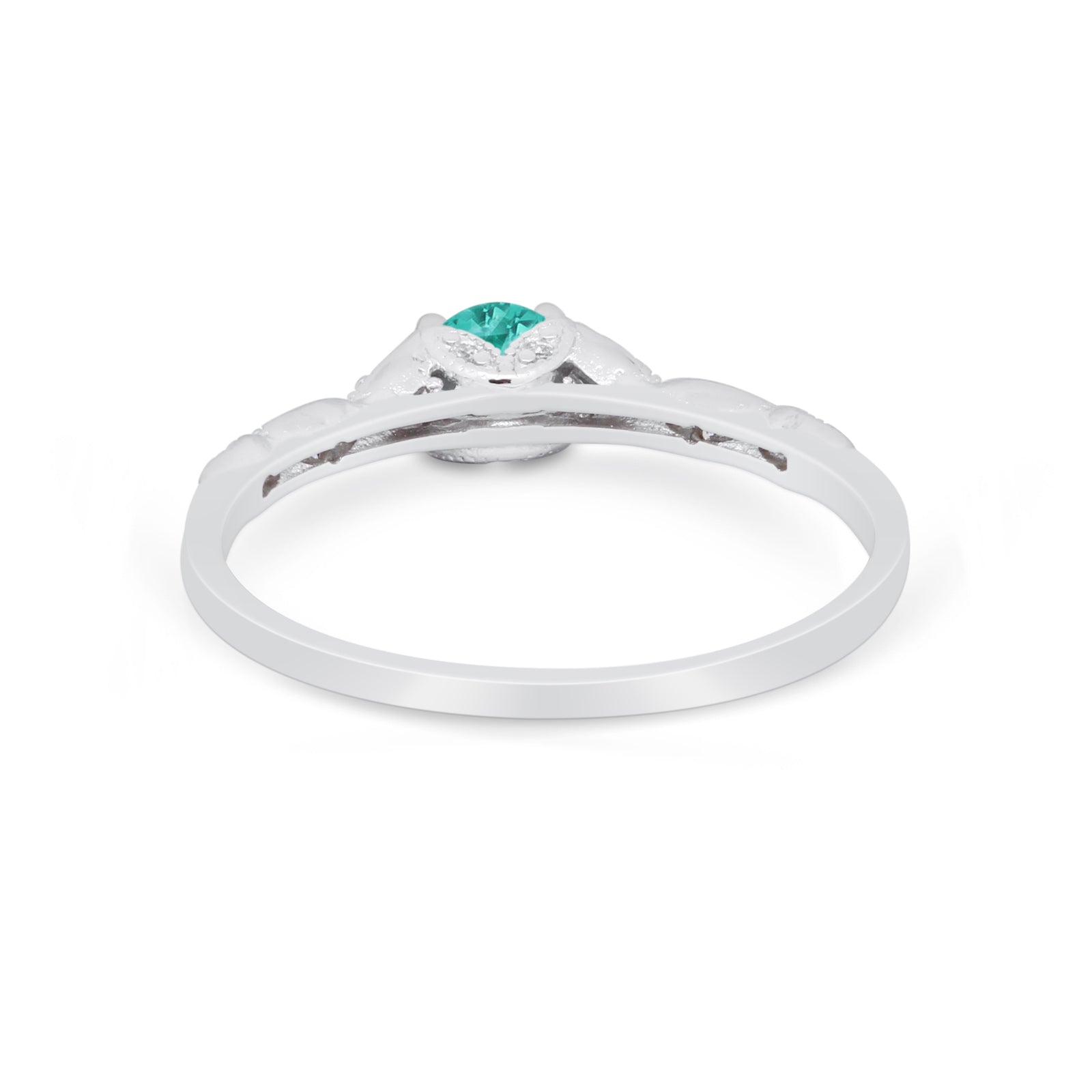 Petite Dainty Art Deco Wedding Ring Round Simulated Paraiba Tourmaline CZ 925 Sterling Silver