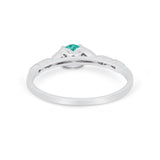 Petite Dainty Art Deco Wedding Ring Round Simulated Paraiba Tourmaline CZ 925 Sterling Silver