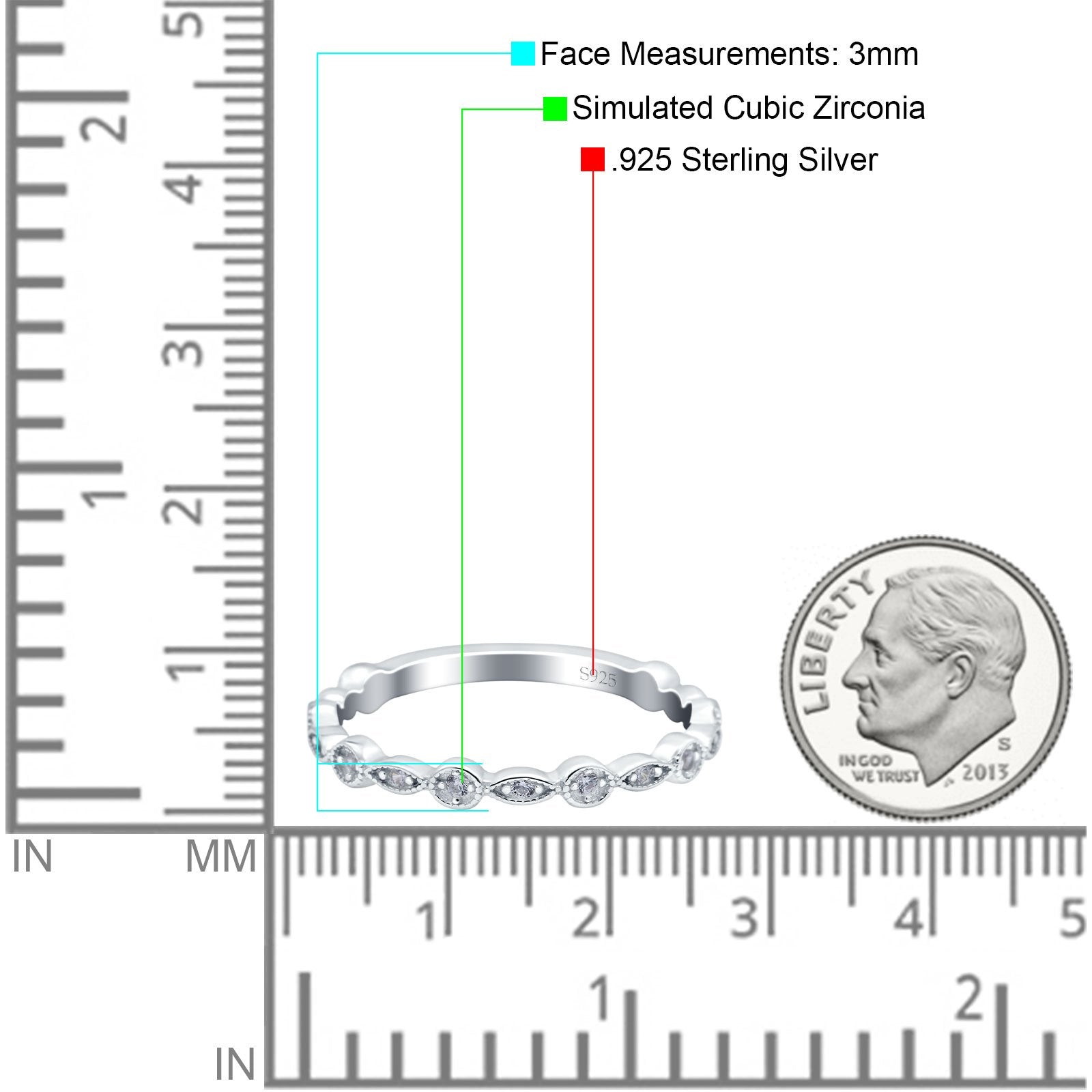 Eternity Ring Wedding Band Marquise Round Pave Simulated CZ 925 Sterling Silver (3mm)