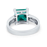 Cushion Cut Wedding Ring Simulated Paraiba Tourmaline CZ Accent 925 Sterling Silver
