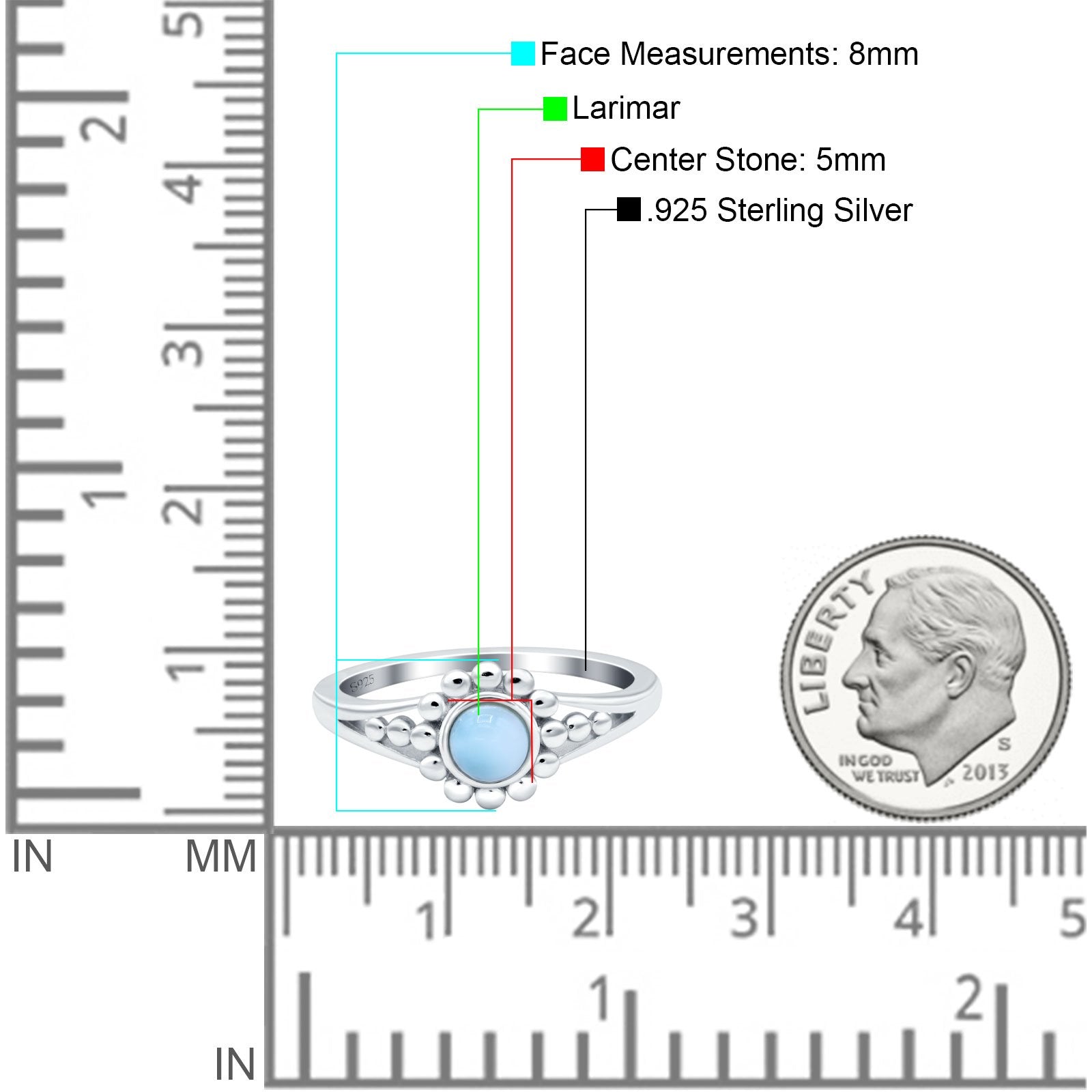 Petite Dainty Simulated Larimar  Braided Cable Solitaire Band Ring 925 Sterling Silver